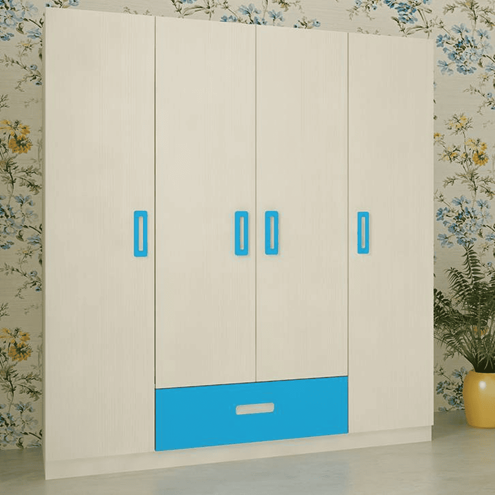 Emelia Engineered Wood 4 Door Wardrobe in Blue Colour