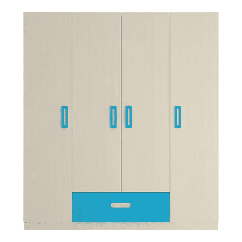 Emelia Engineered Wood 4 Door Wardrobe in Blue Colour