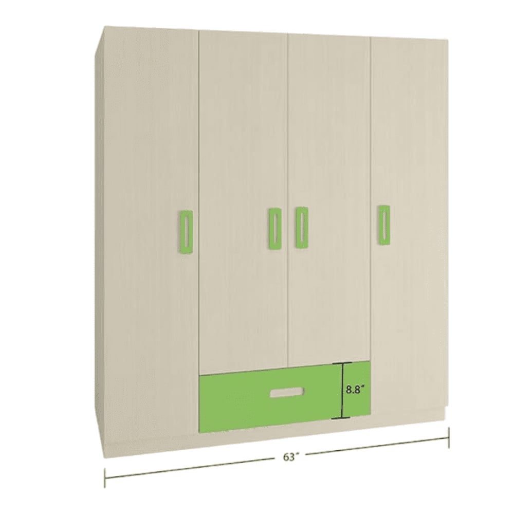 Emelia Engineered Wood 4 Door Wardrobe in Green Colour