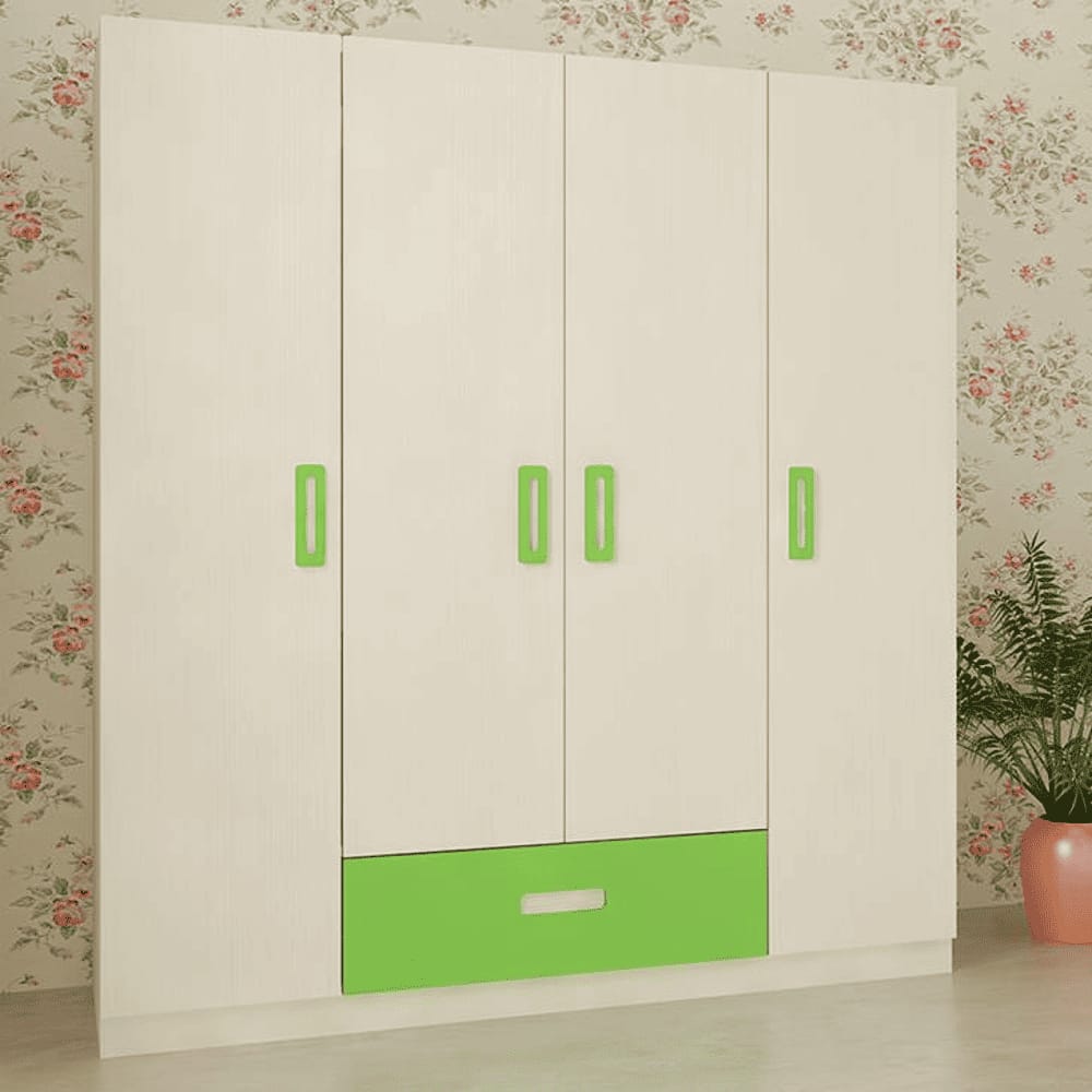 Emelia Engineered Wood 4 Door Wardrobe in Green Colour