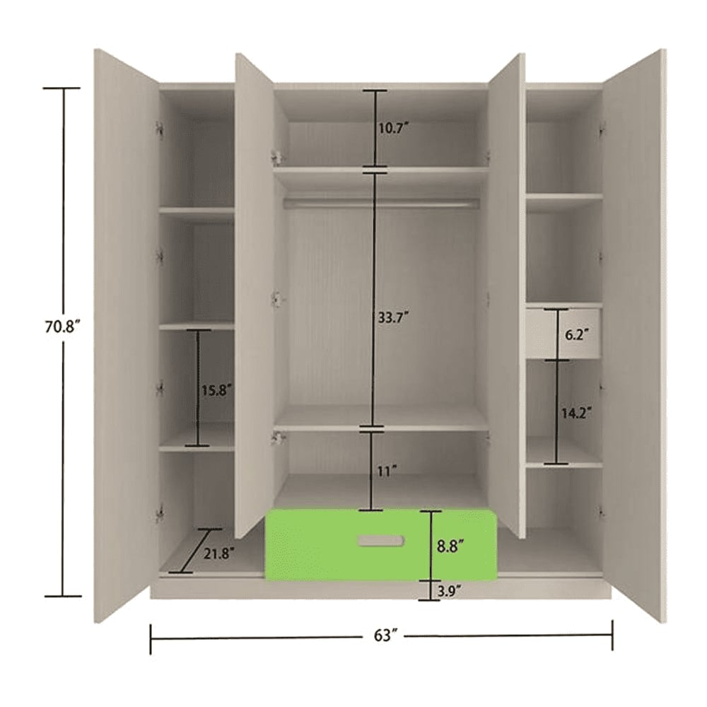 Emelia Engineered Wood 4 Door Wardrobe in Green Colour