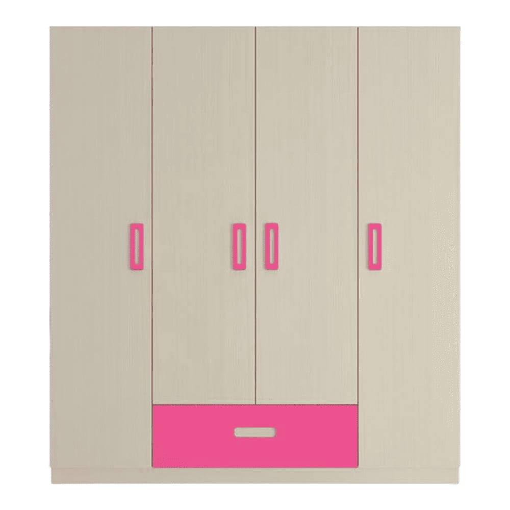 Emelia Engineered Wood 4 Door Wardrobe in Pink Colour
