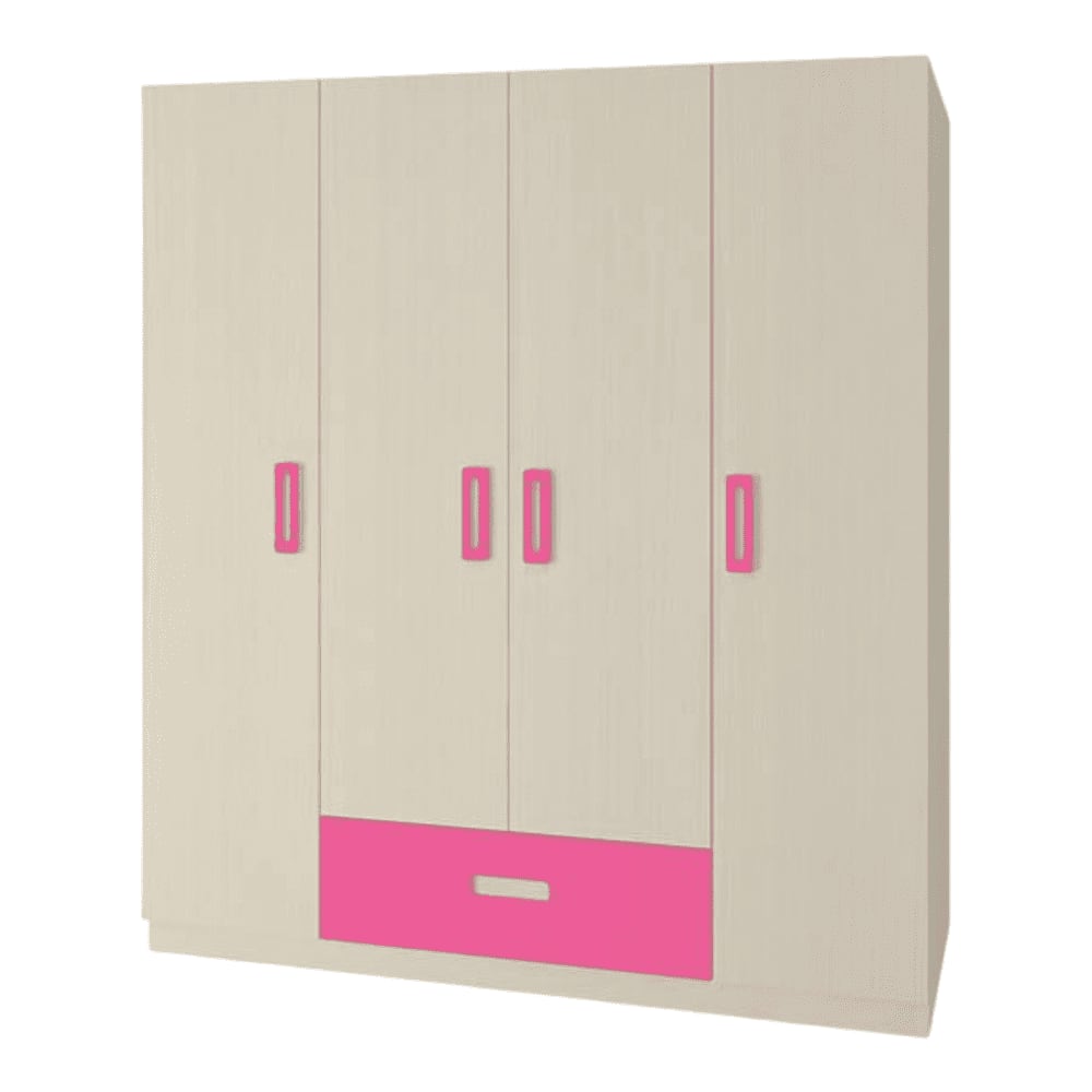 Emelia Engineered Wood 4 Door Wardrobe in Pink Colour