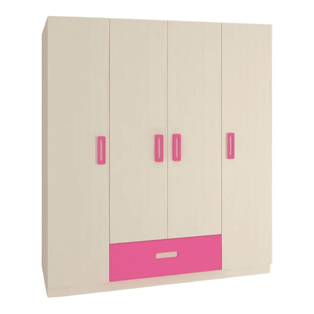 Emelia Engineered Wood 4 Door Wardrobe in Pink Colour