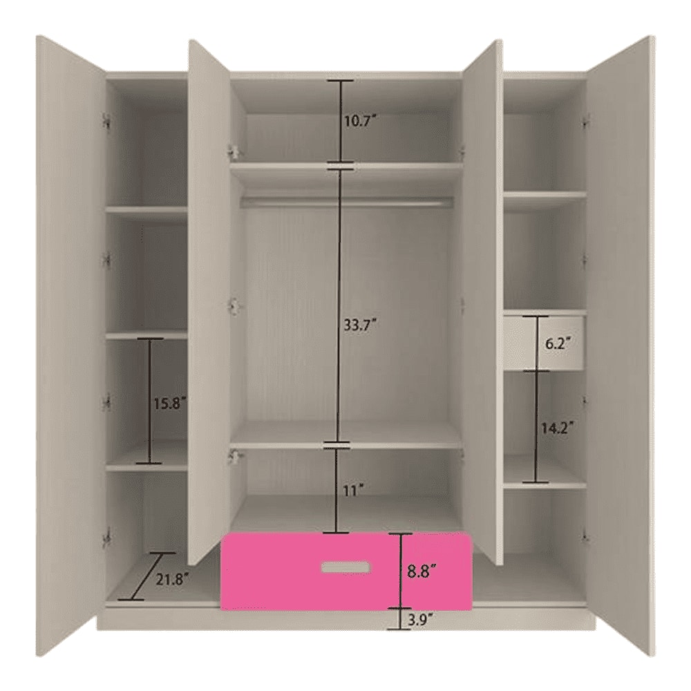 Emelia Engineered Wood 4 Door Wardrobe in Pink Colour