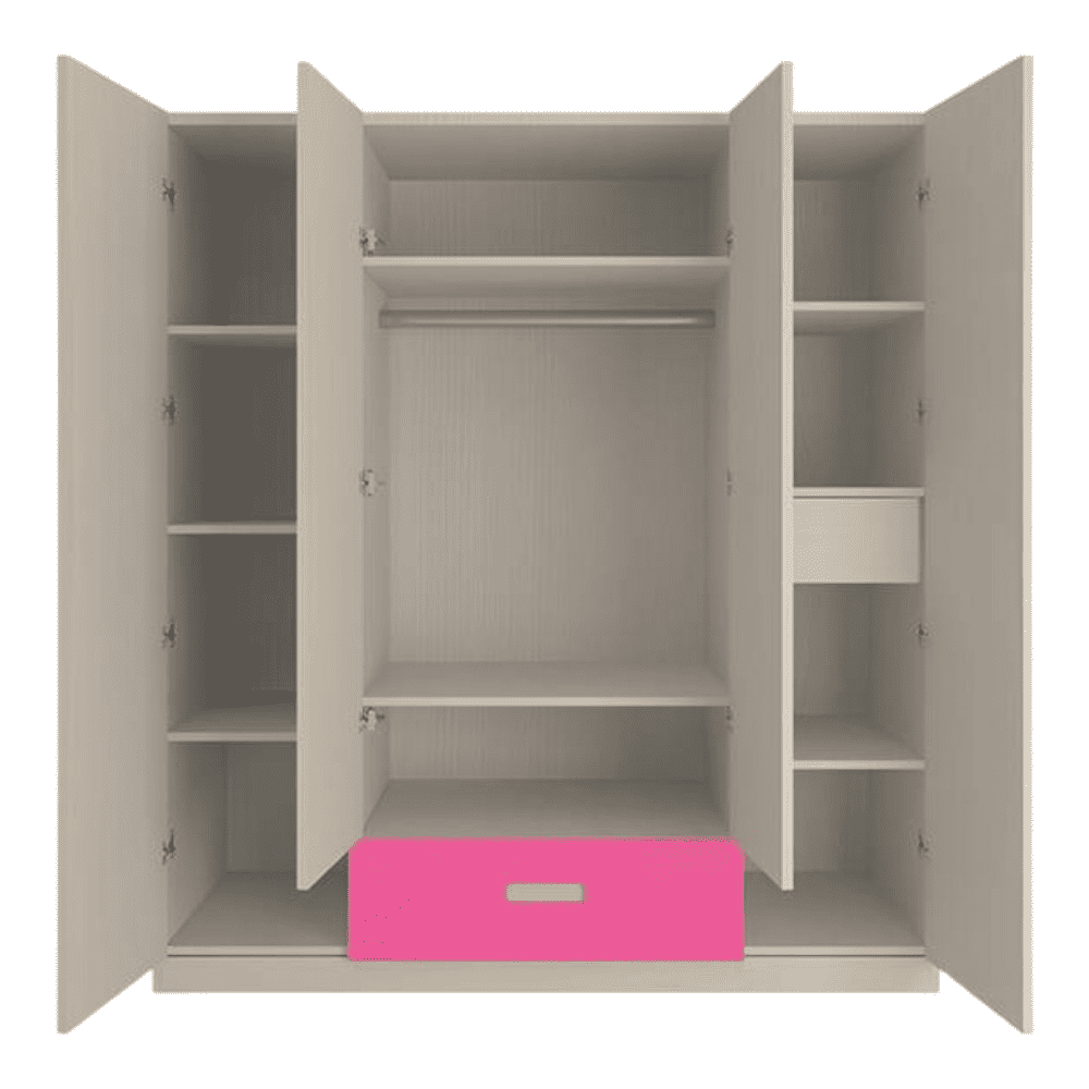 Emelia Engineered Wood 4 Door Wardrobe in Pink Colour