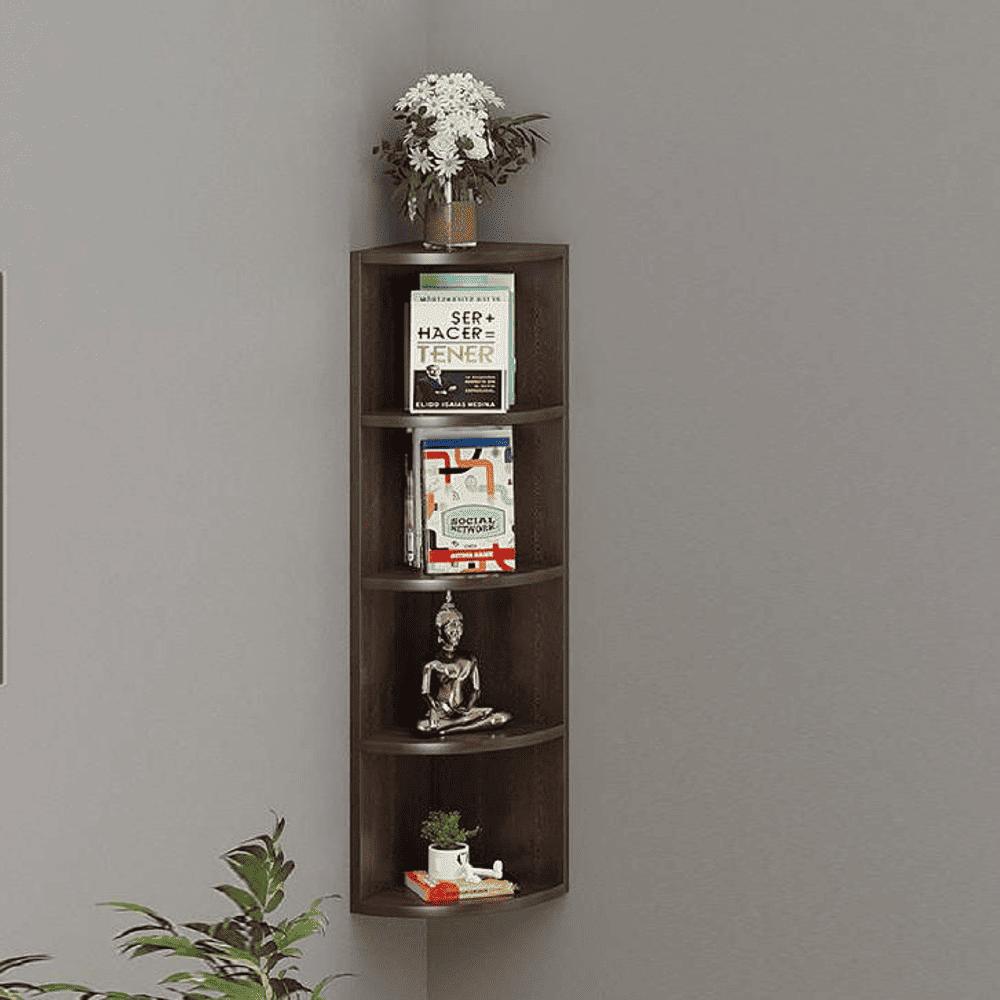 BLUEWUD Adora Engineered Wood Multi-Tier Corner Wall Decor Shelf, Display Rack (Wenge)