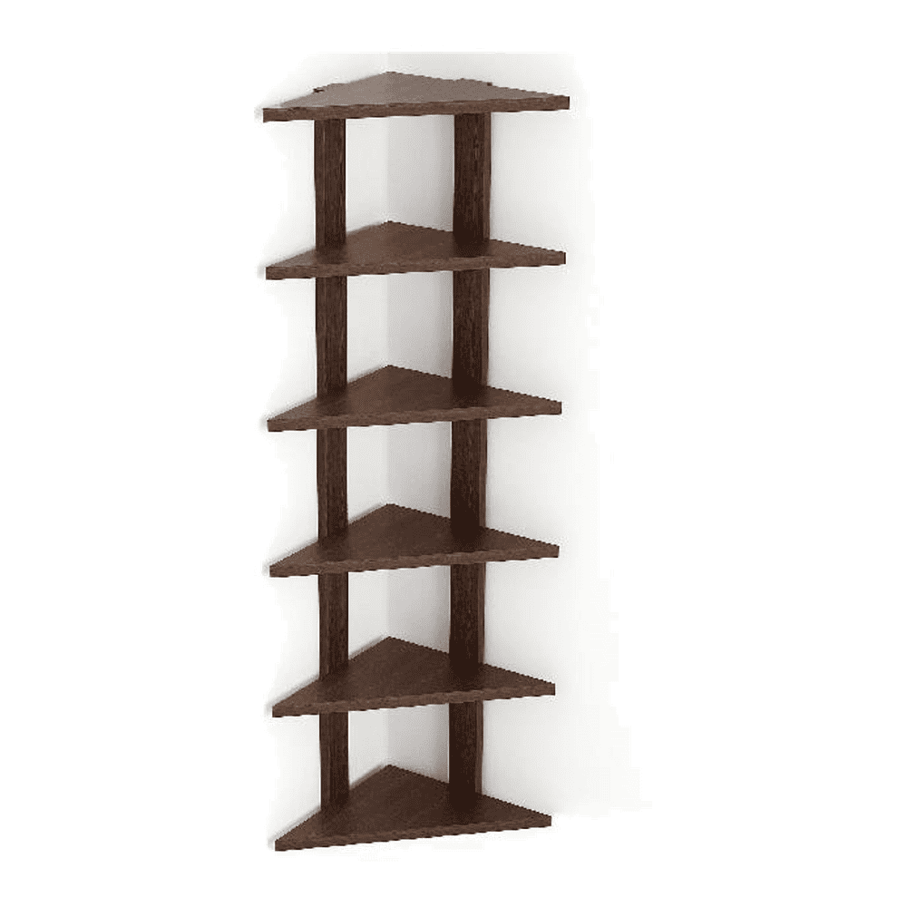 Bluewud Wudville Braine Engineered Wood Wall Mount Corner Shelf, Display Rack, (6 Tringle Shelves - Wenge)