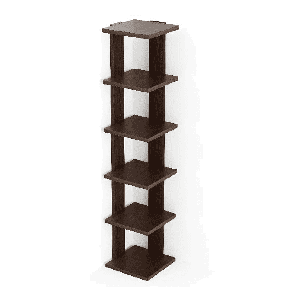 Bluewud Wudville Braine Engineered Wood Wall Mount Corner Shelf, Display Rack, (6 Square Shelves - Wenge)
