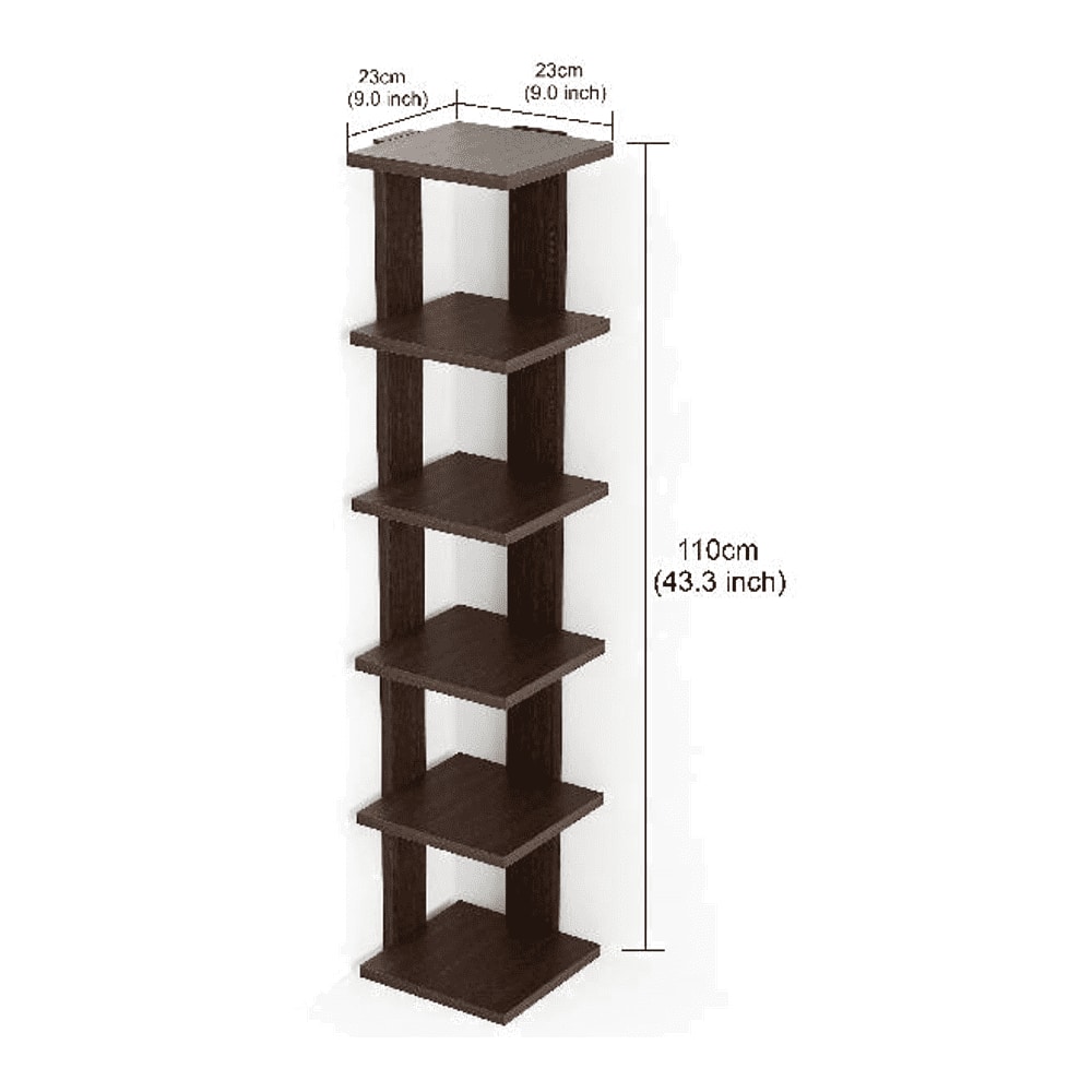 Bluewud Wudville Braine Engineered Wood Wall Mount Corner Shelf, Display Rack, (6 Square Shelves - Wenge)