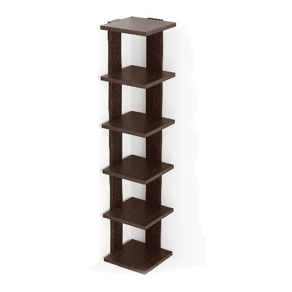 Bluewud Wudville Braine Engineered Wood Wall Mount Corner Shelf, Display Rack, (6 Square Shelves - Wenge)