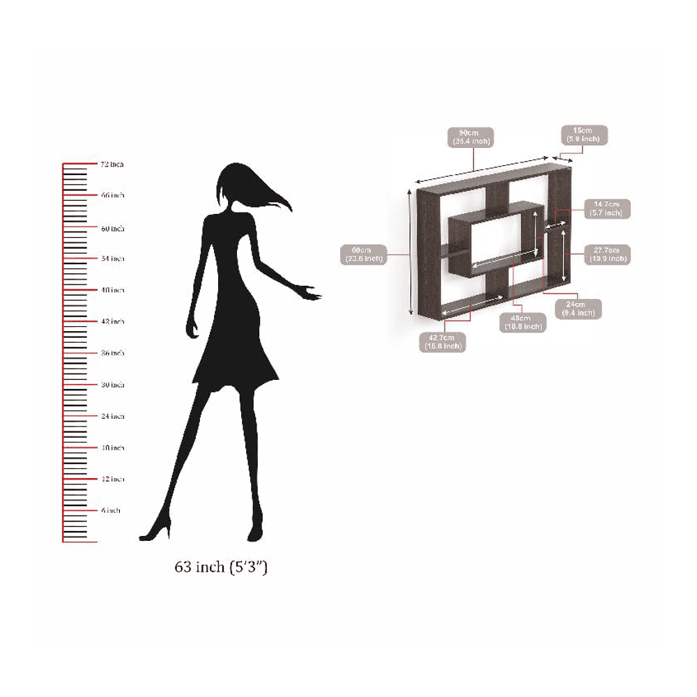 BLUEWUD Crafte Engineered Wood Wall Mount Wall Shelf, Display Rack (Wenge)