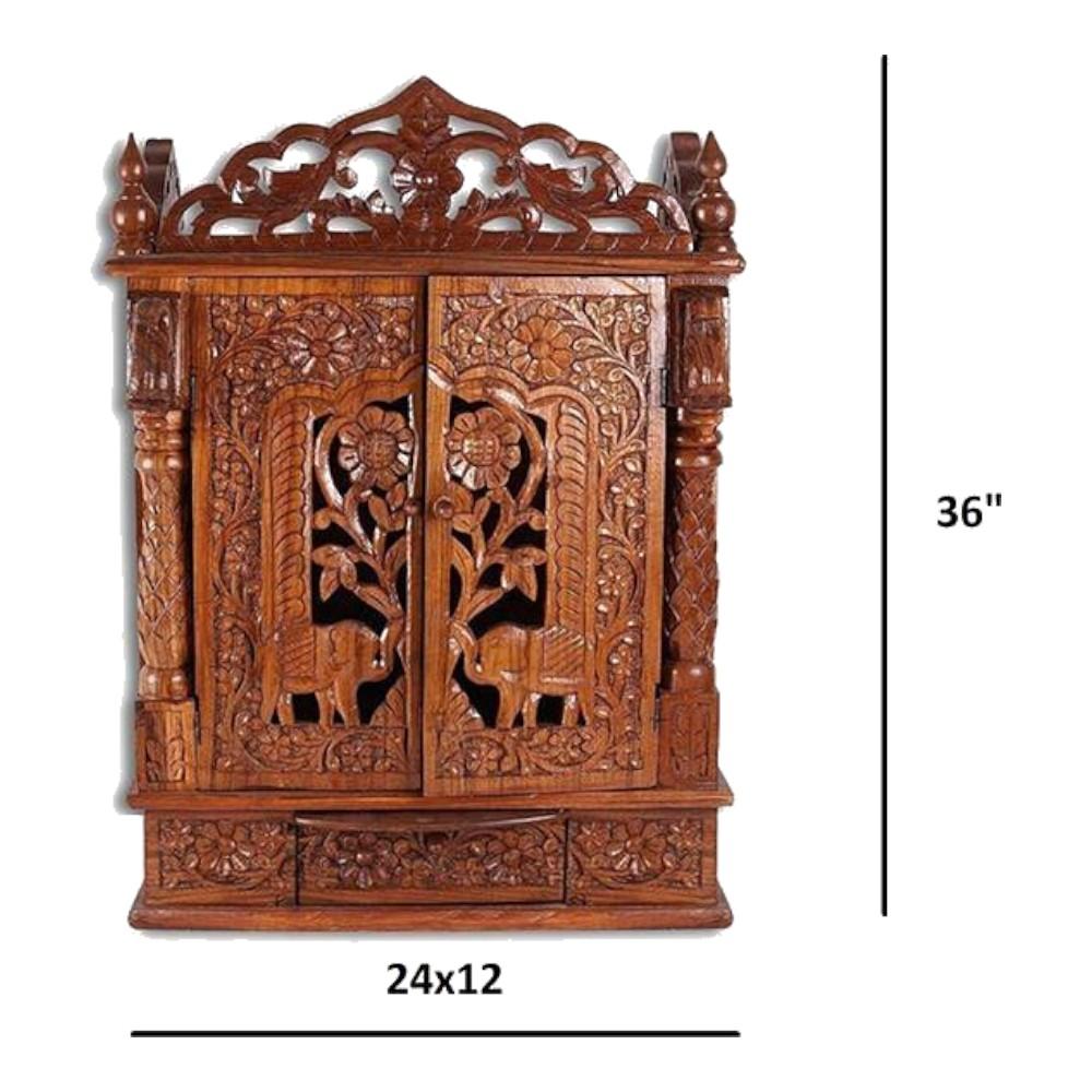 Agastya Solid Wood Free Standing Prayer Unit with Door