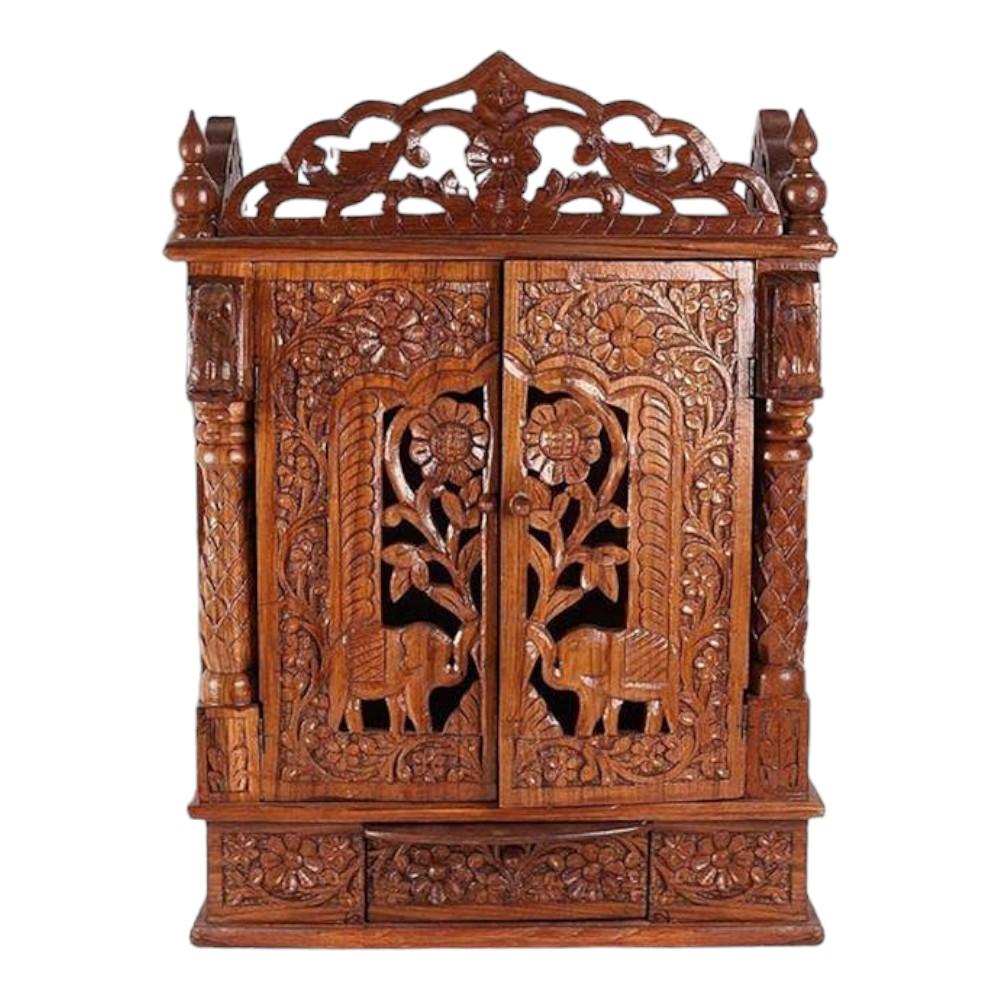 Agastya Solid Wood Free Standing Prayer Unit with Door
