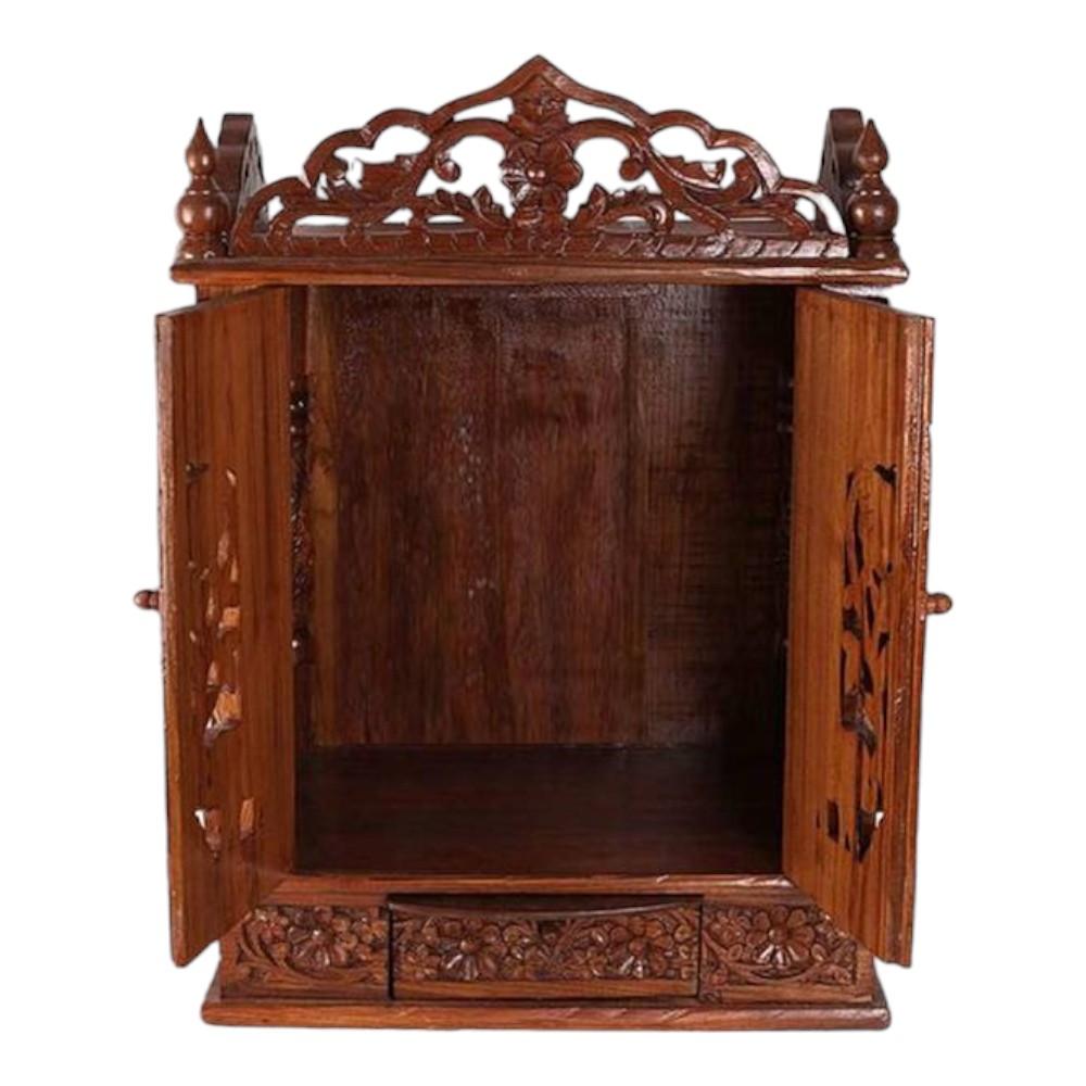 Agastya Solid Wood Free Standing Prayer Unit with Door