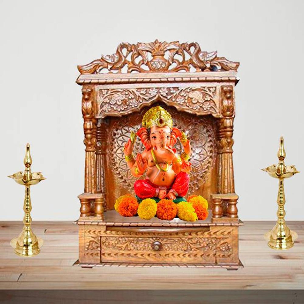 Aditi Solid Wood Free Standing Prayer Unit