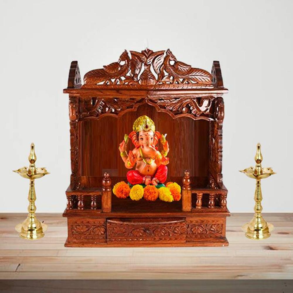 Ajay Solid Wood Free Standing Prayer Unit