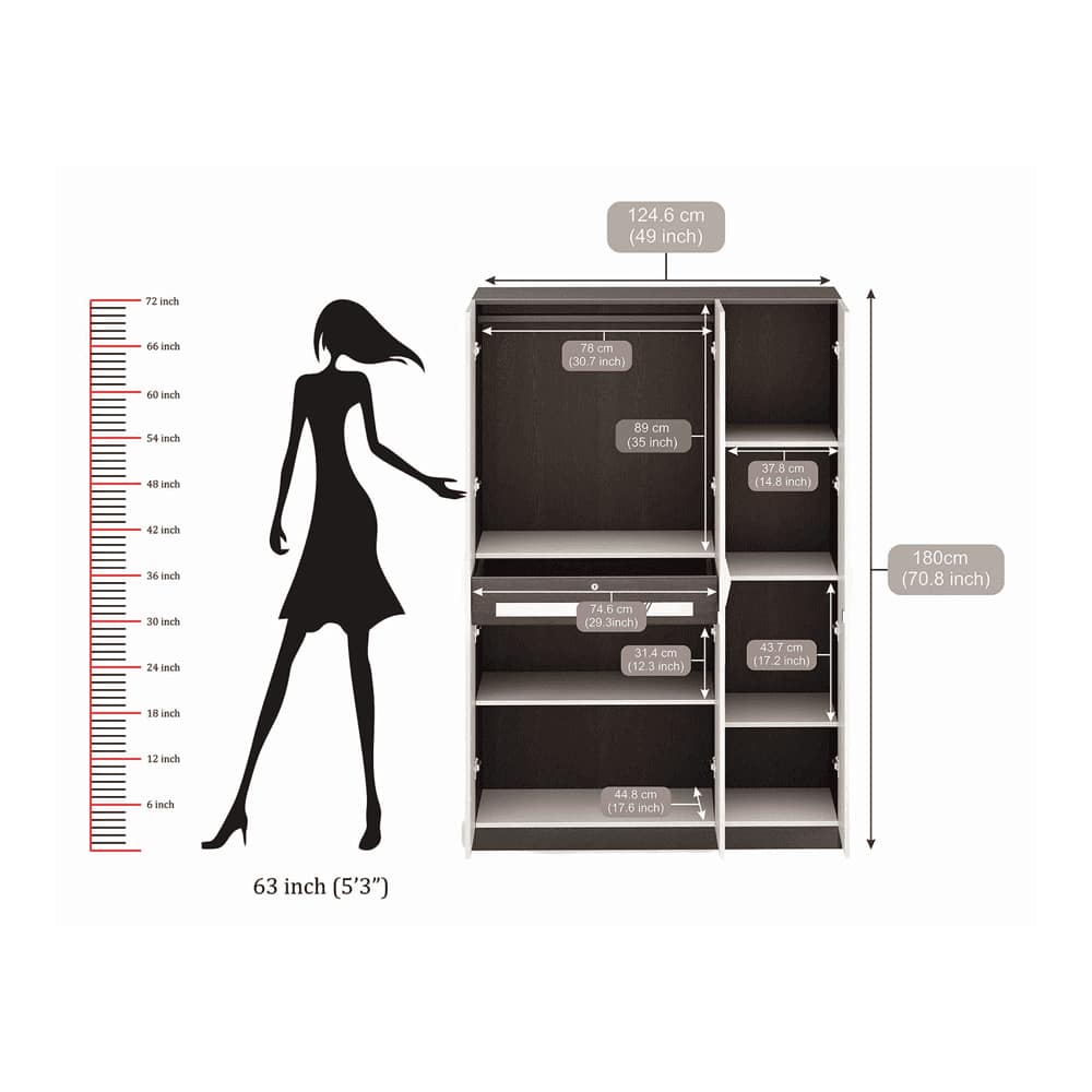 Bluewud Andrie 3 Door Wardrobe with Mirror and Drawer