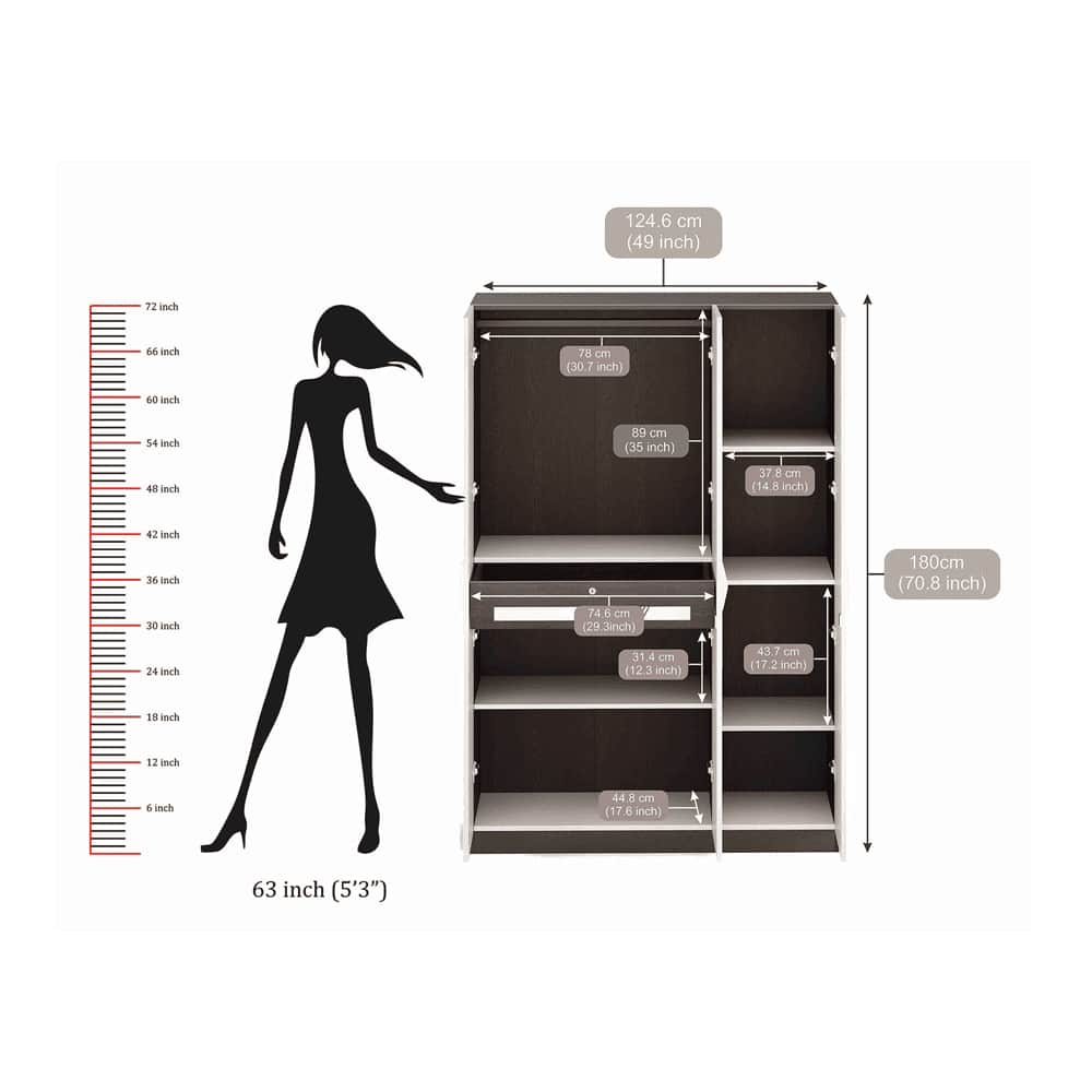 Bluewud Andrie 3 Door Wardrobe with Drawer