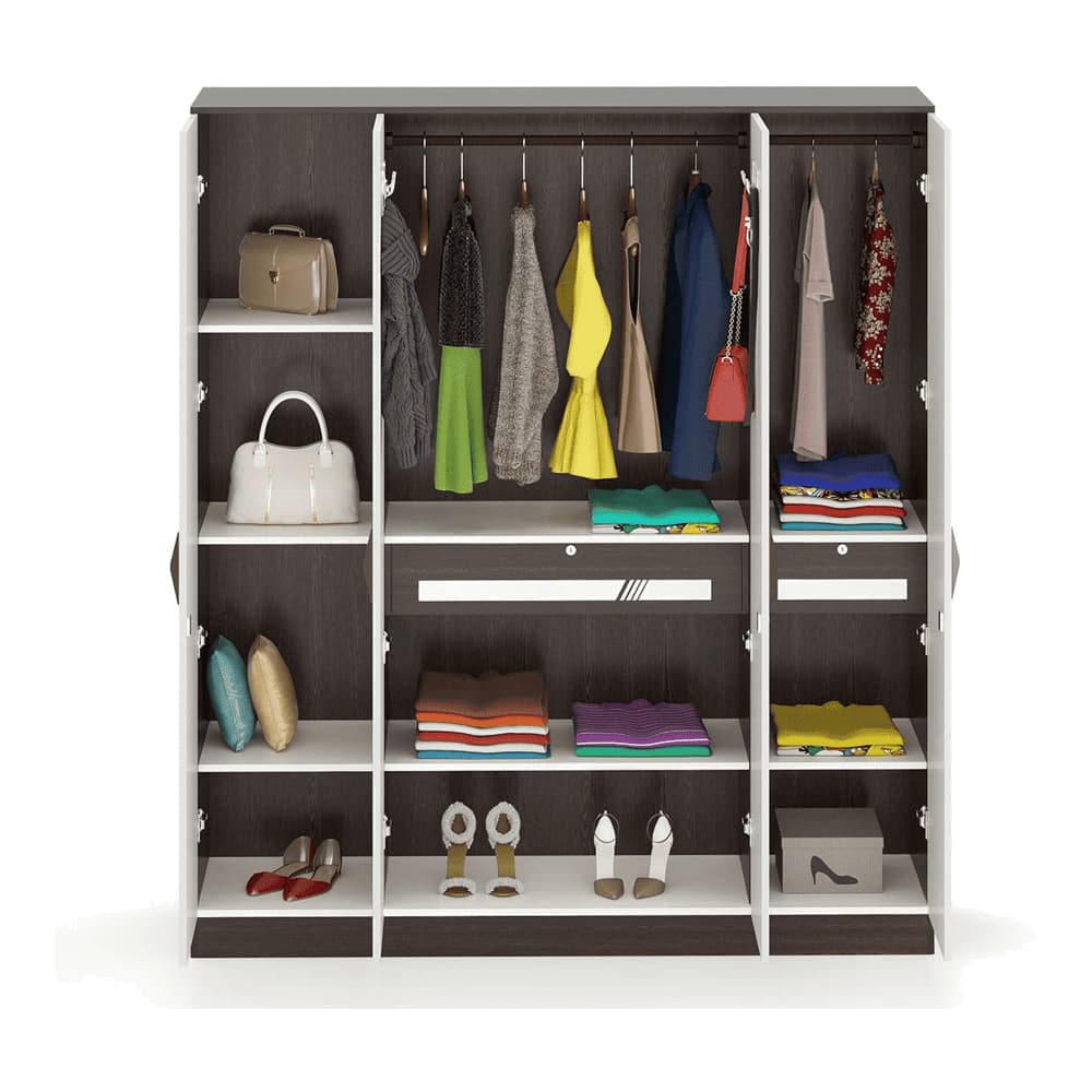 Bluewud Andrie 4 Door Wardrobe with Drawer (Wenge & Frosty)