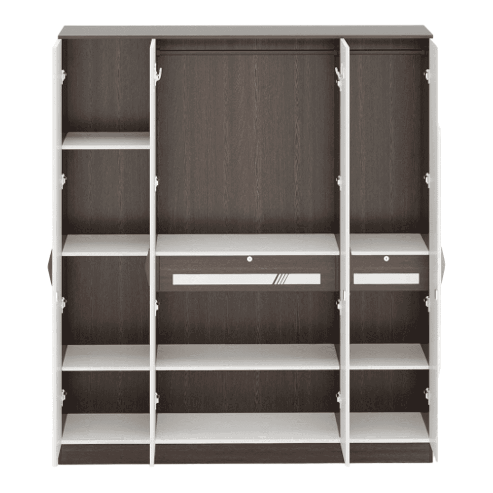 Bluewud Andrie 4 Door Wardrobe with Drawer (Wenge & Frosty)