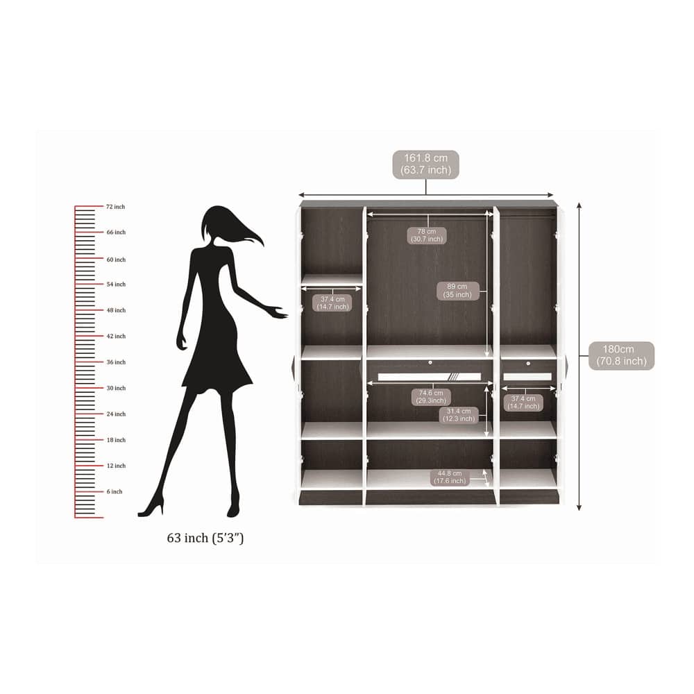 Bluewud Andrie 4 Door Wardrobe with Drawer (Wenge & Frosty)