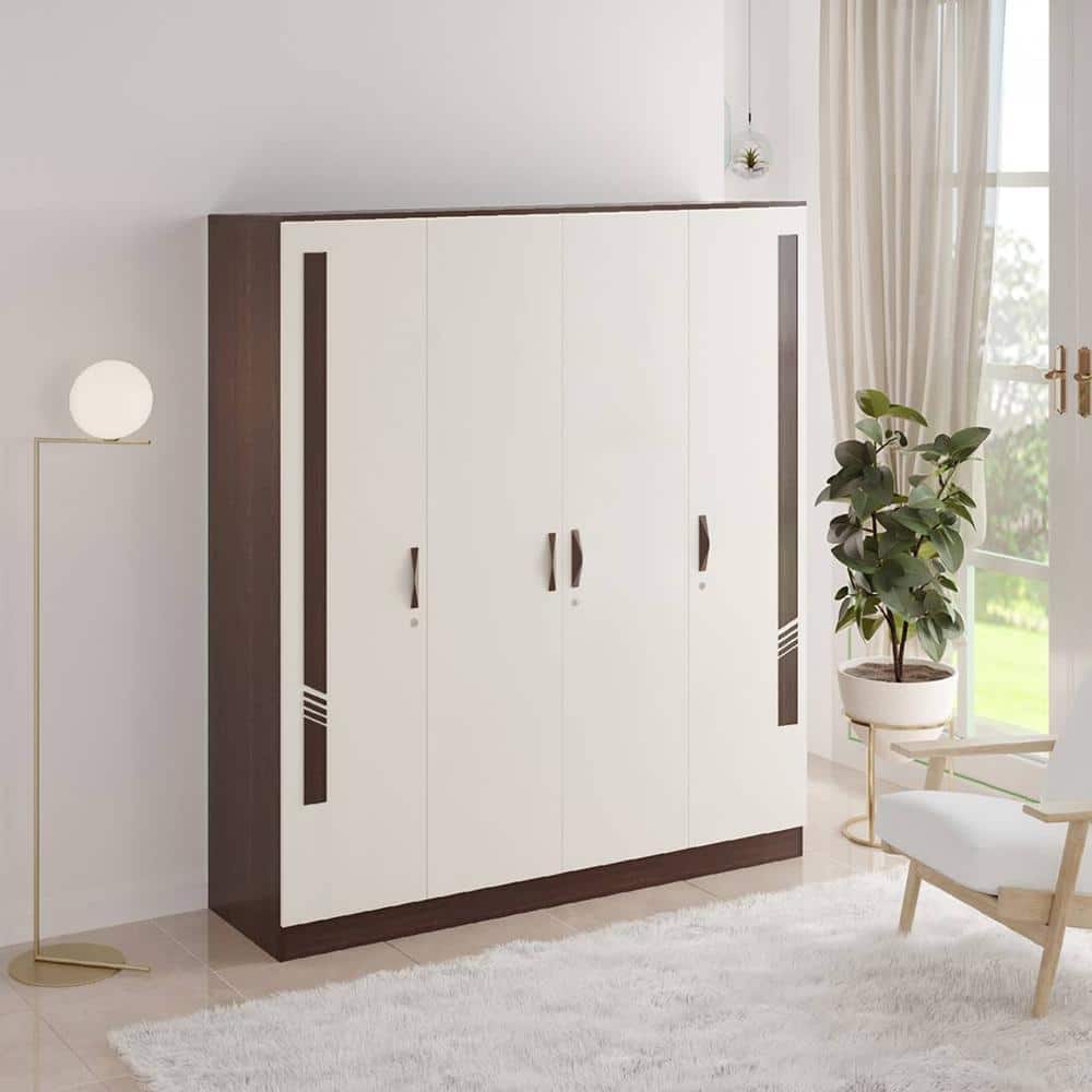 Bluewud Andrie 4 Door Wardrobe with Drawer (Wenge & Frosty)