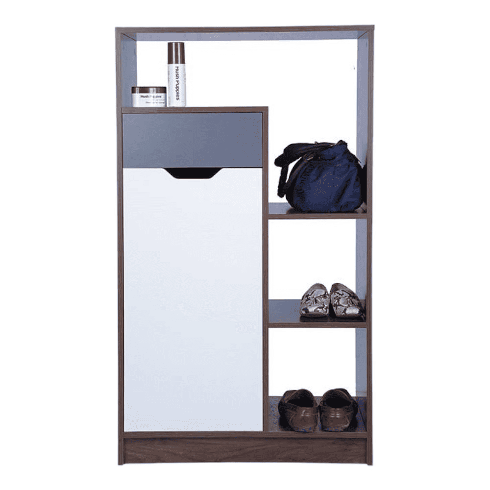 Engineered Wood 8 Pair Shoe Rack Without Seating in Frosty White Colour