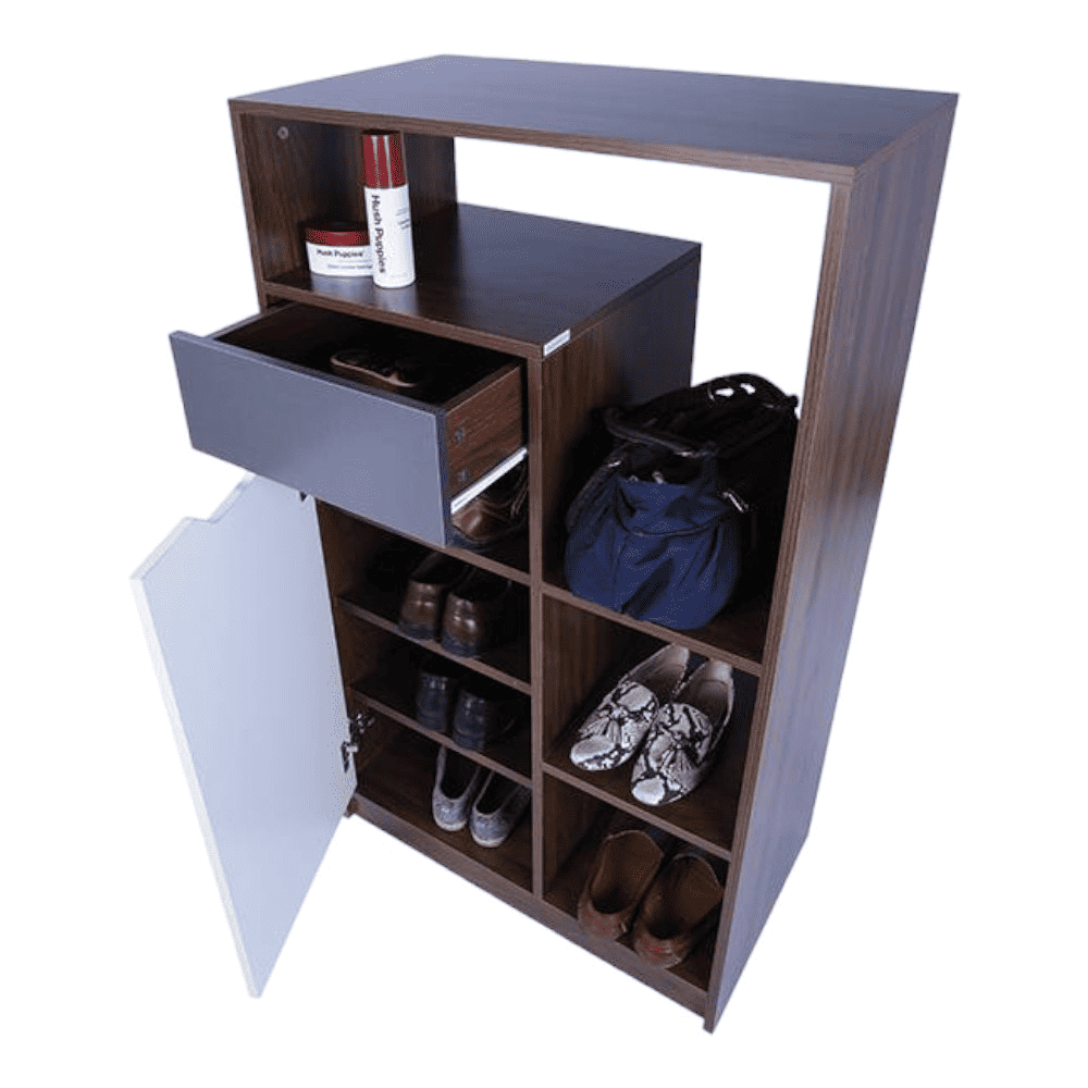 Engineered Wood 8 Pair Shoe Rack Without Seating in Frosty White Colour