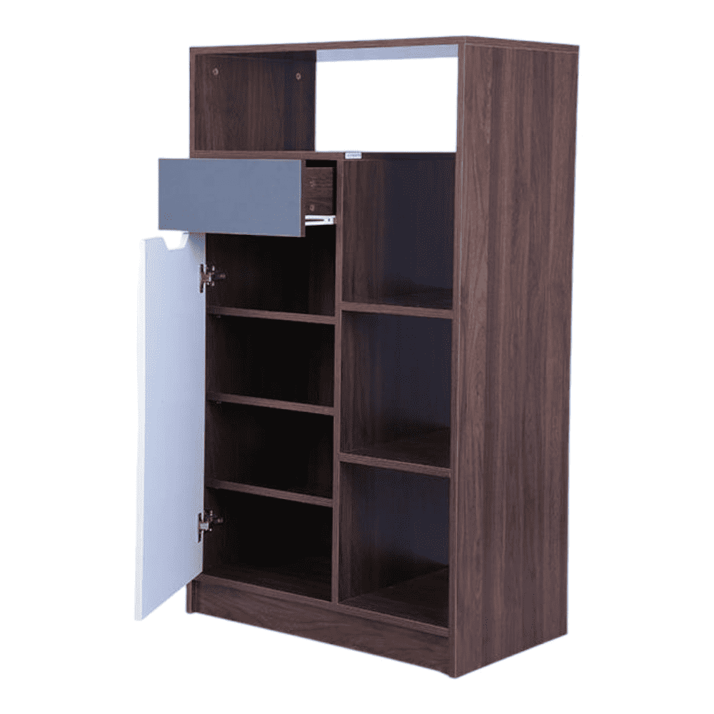 Engineered Wood 8 Pair Shoe Rack Without Seating in Frosty White Colour