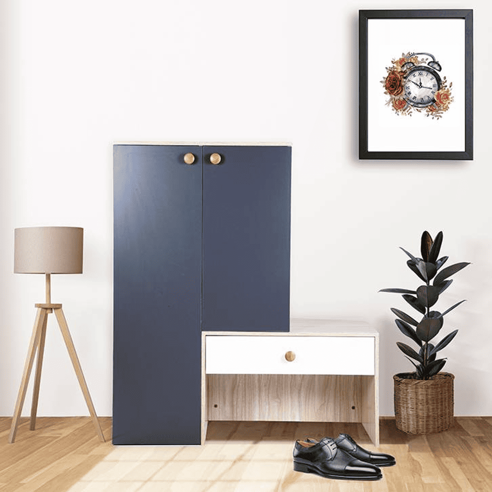 Engineered Wood 9 Pair Shoe Rack With Seating in Graphite Grey Colour