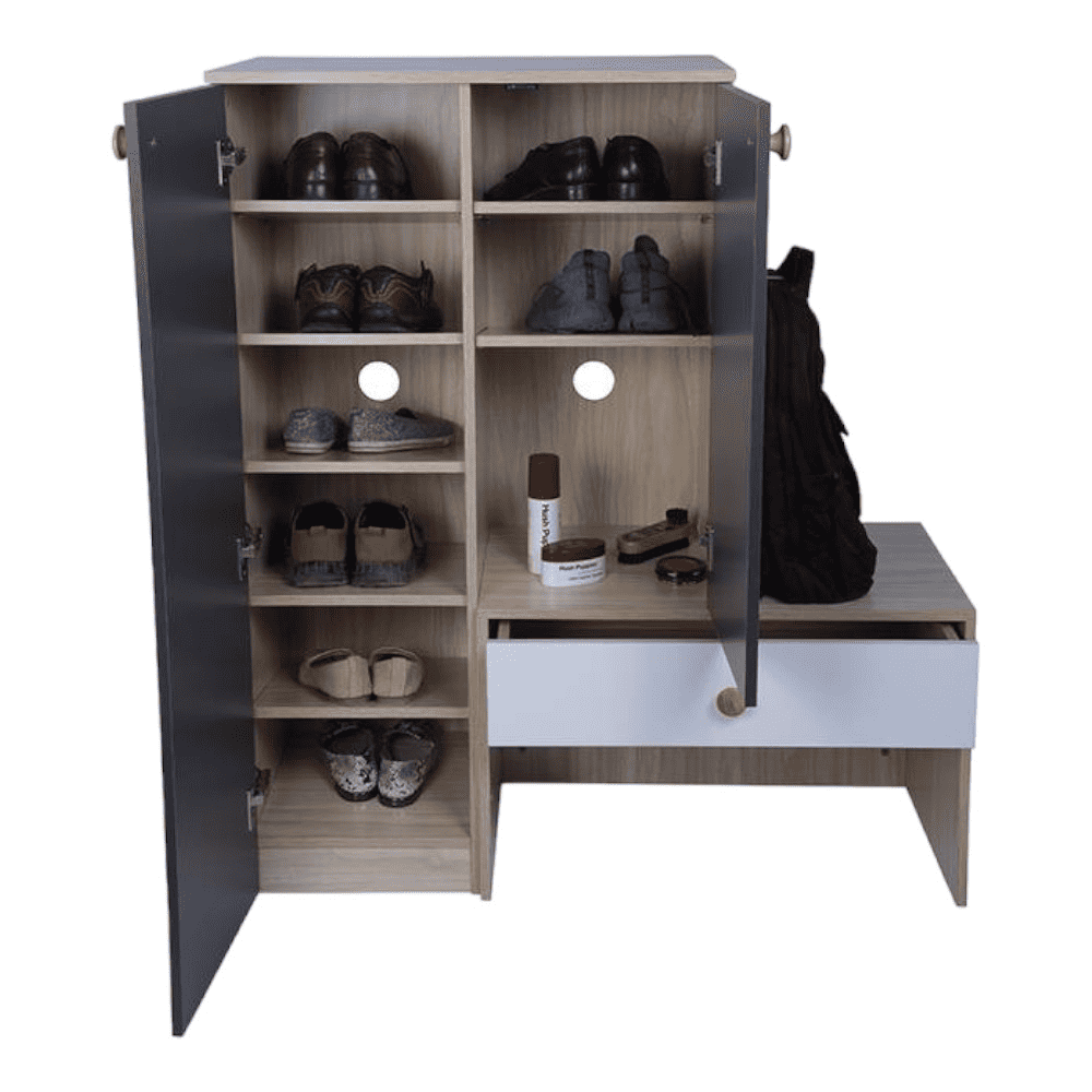 Engineered Wood 9 Pair Shoe Rack With Seating in Graphite Grey Colour