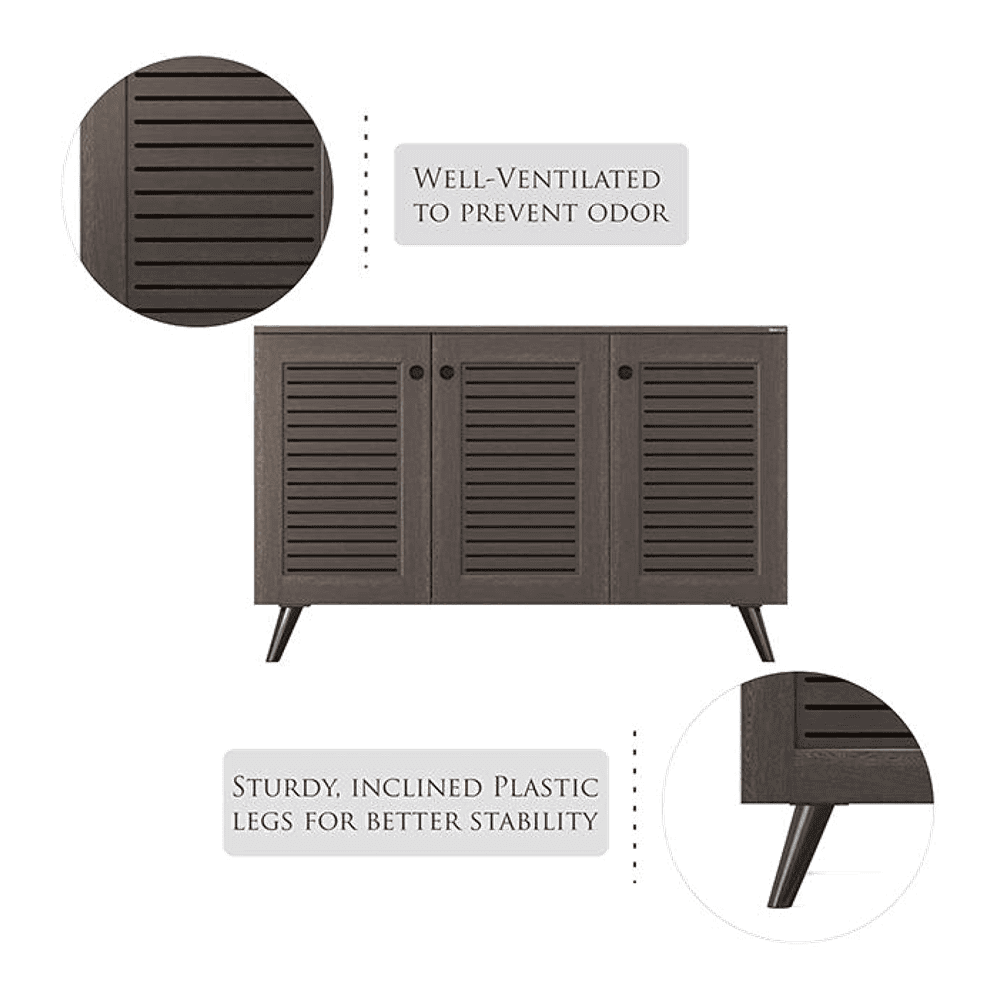 Carlem 3 Door Free Standing Engineered Wood Shoe Rack in Wenge Finish