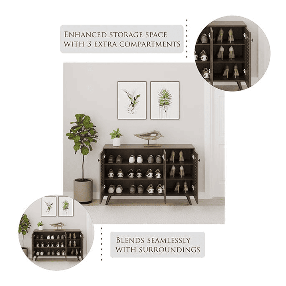 Carlem 3 Door Free Standing Engineered Wood Shoe Rack in Wenge Finish