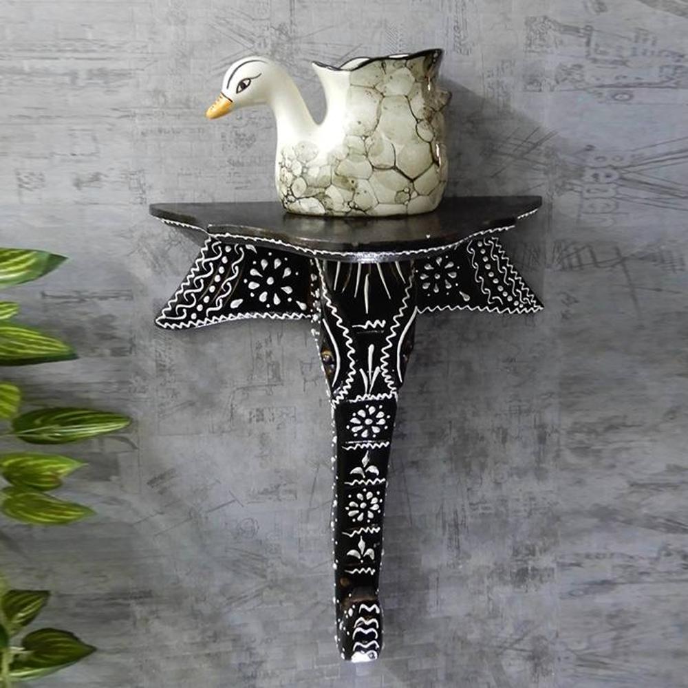 Jade Black Solid Wood Wal Shelf