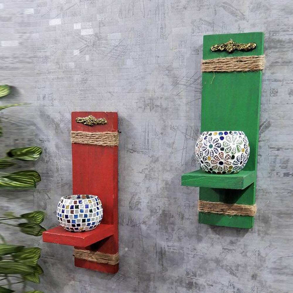 Reva Multicolor Solid Wood Wal Shelf