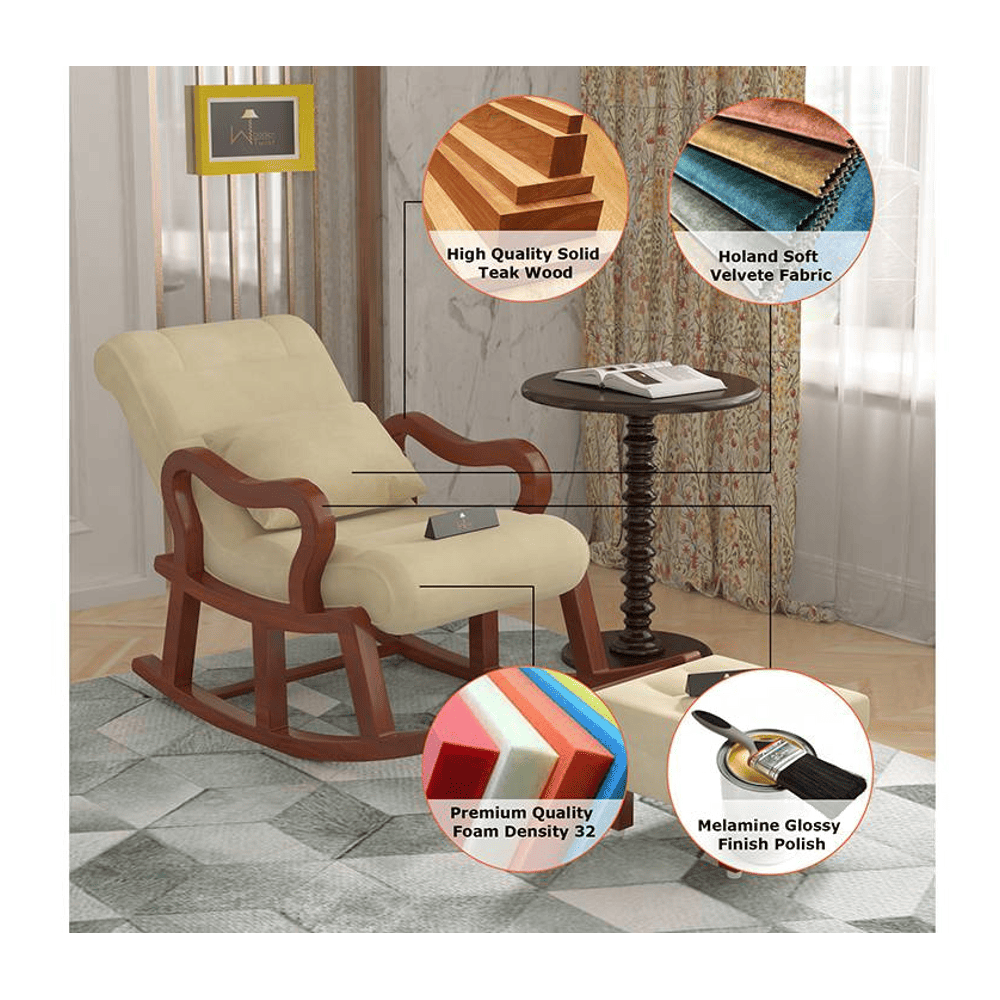 Allson Solid Wood Rocking Chair in Beige Colour
