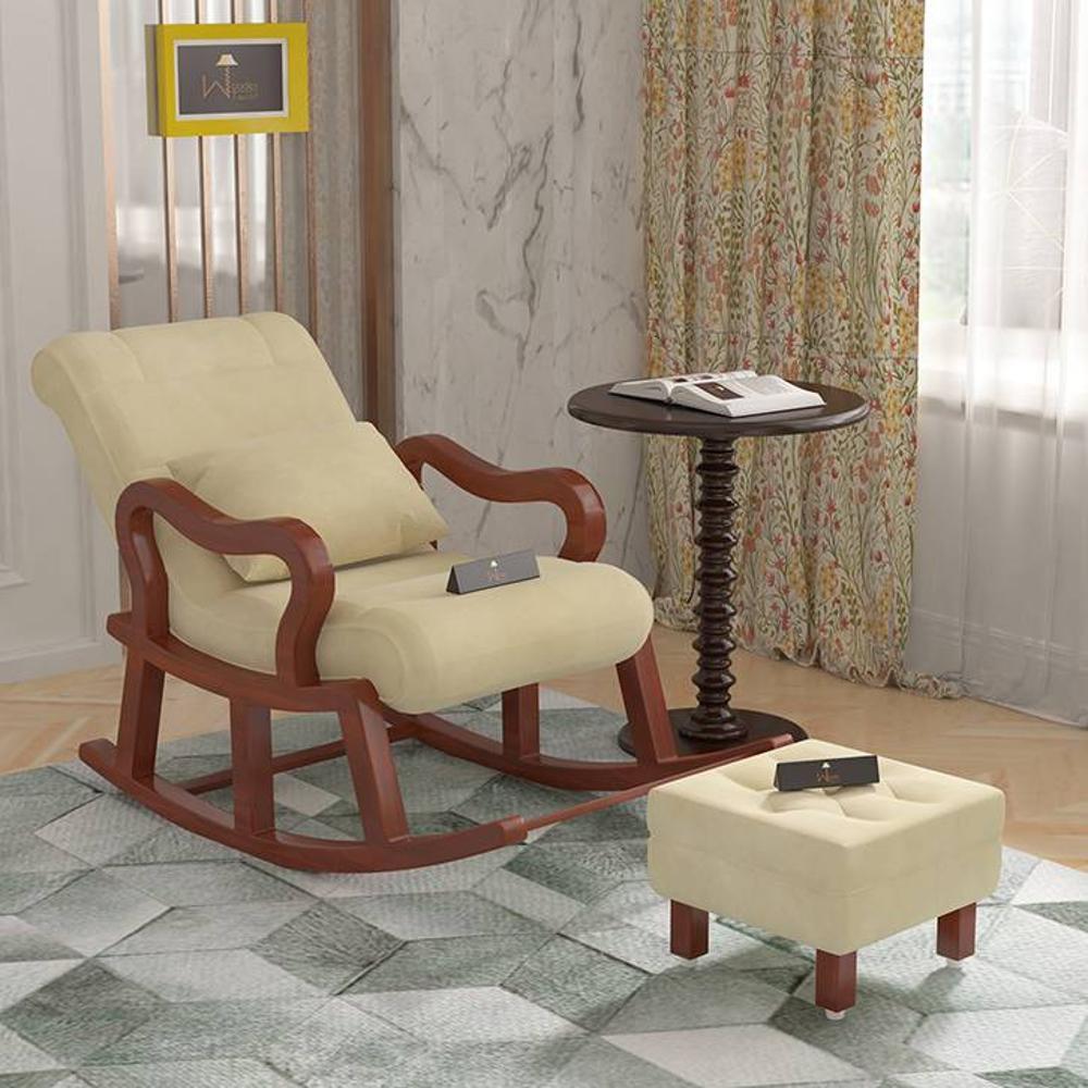 Allson Solid Wood Rocking Chair in Beige Colour