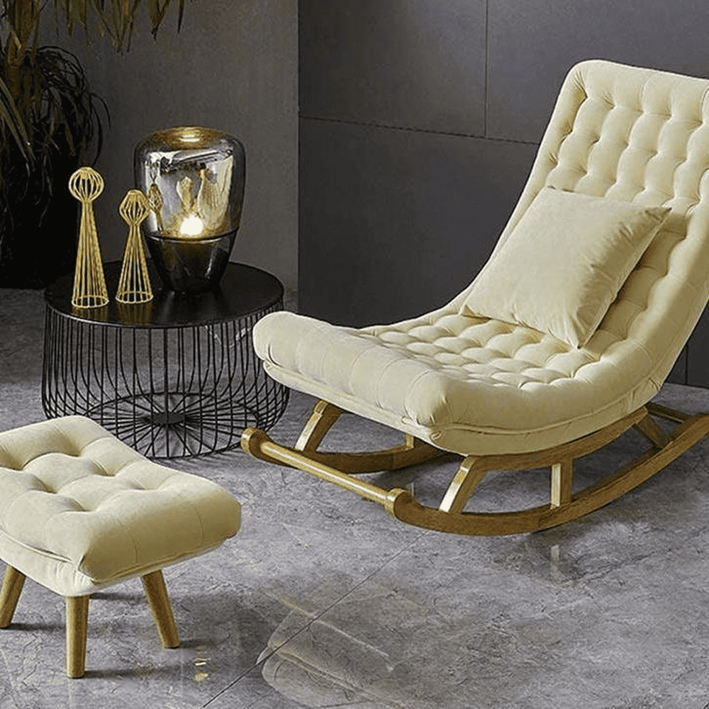 Mylene Solid Wood Rocking Chair in Beige Colour