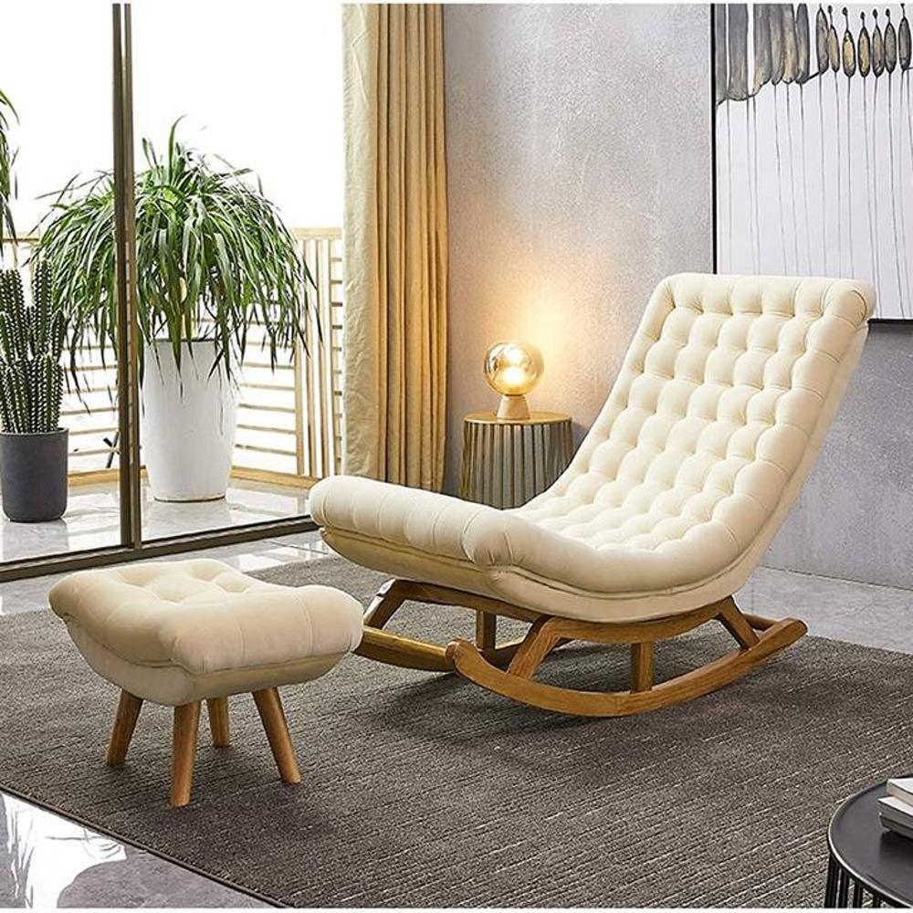 Mylene Solid Wood Rocking Chair in Beige Colour