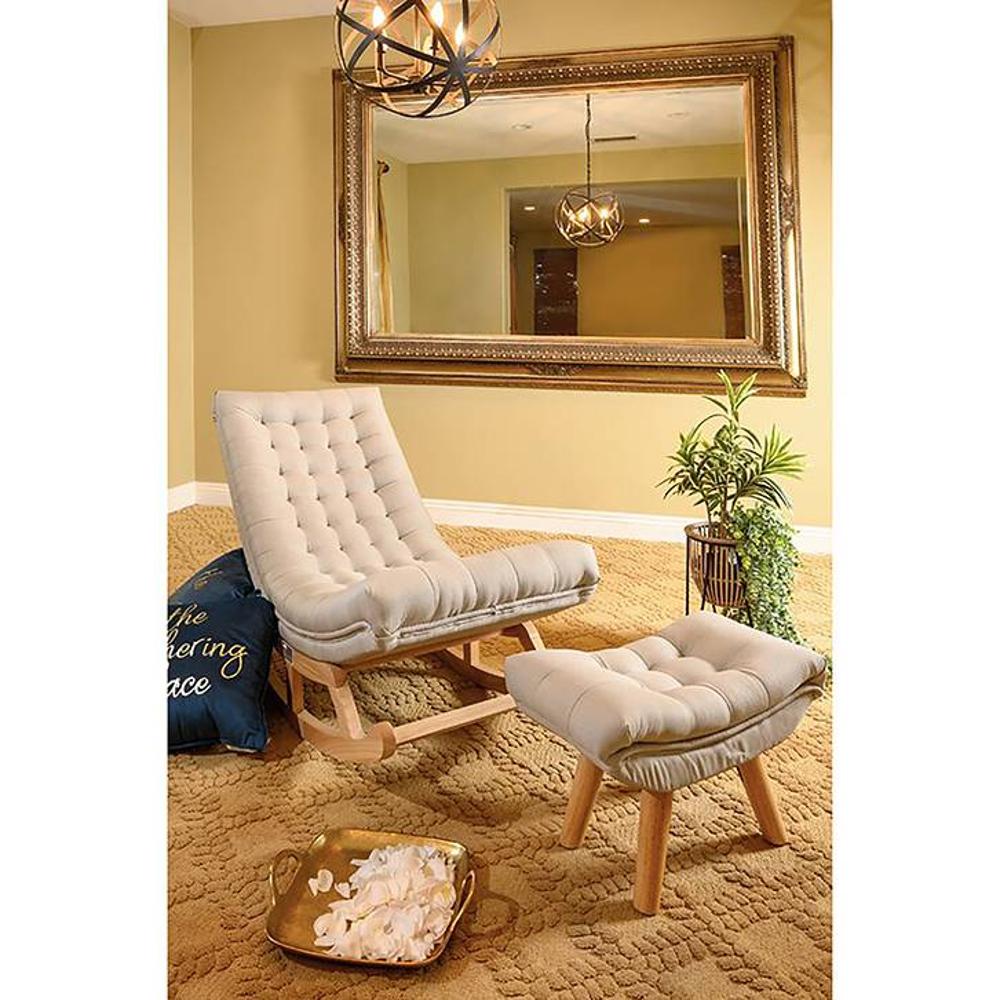 Paley Solid Wood Rocking Chair in Beige Leatherette Colour