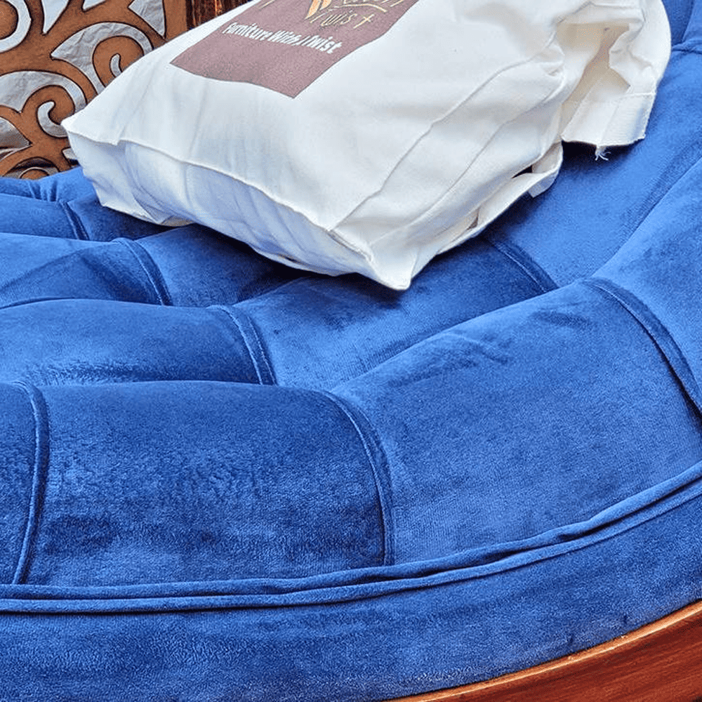 Gerardine Solid Wood Rocking Chair in Blue valvet Colour