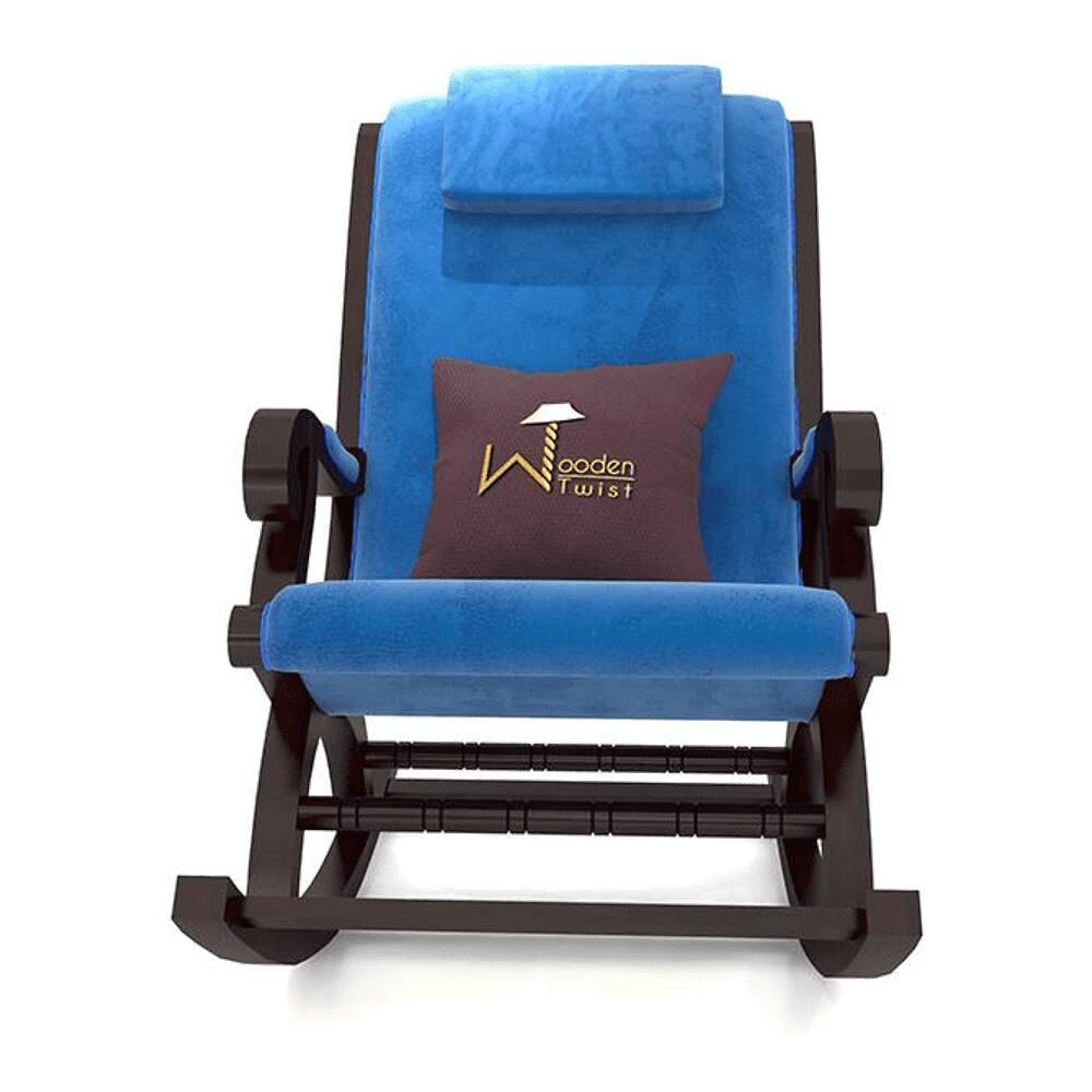 Shaunah Solid Wood Rocking Chair in Blue valvet Colour