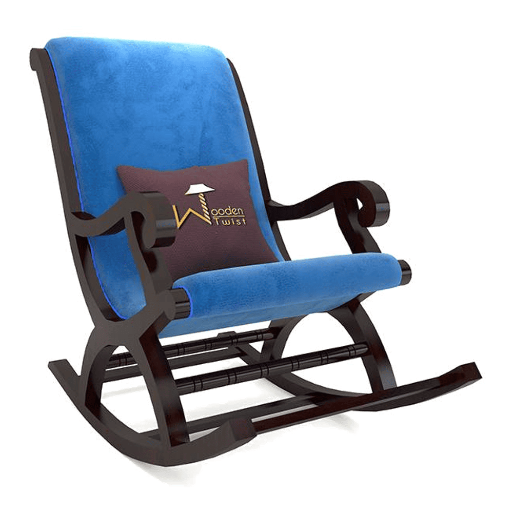 Merrell Solid Wood Rocking Chair in Blue Colour