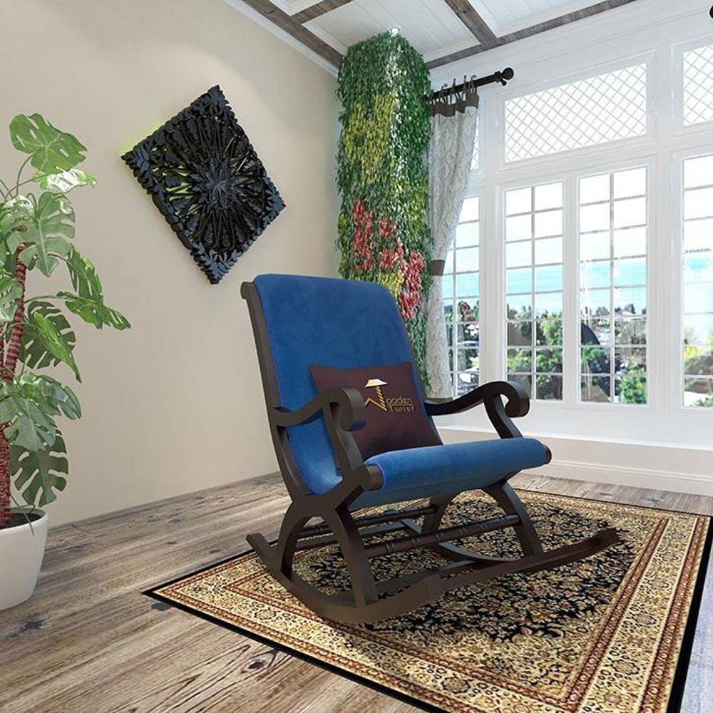 Merrell Solid Wood Rocking Chair in Blue Colour