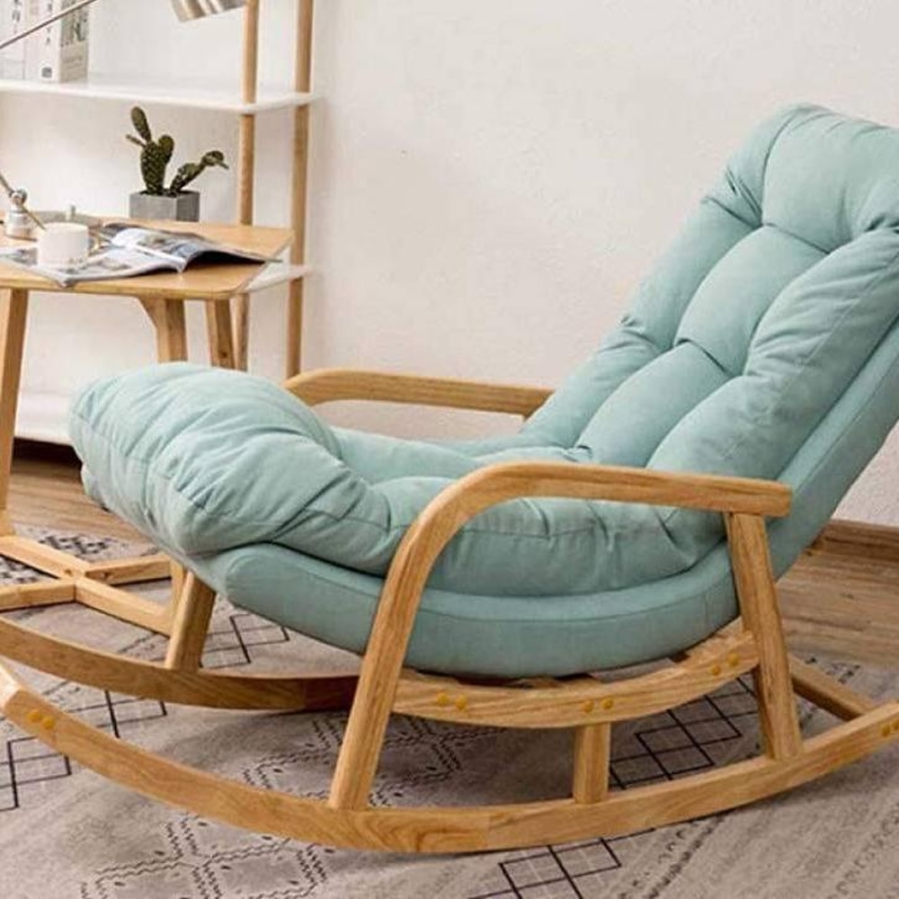 Earle Solid Wood Rocking Chair in Blue Colour