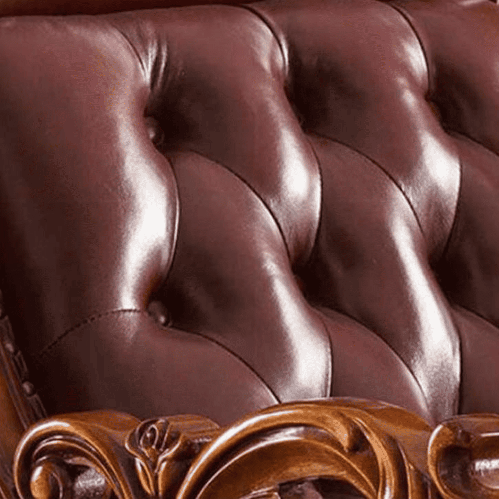 Eldred Solid Wood Rocking Chair in Brown Leathere Colour