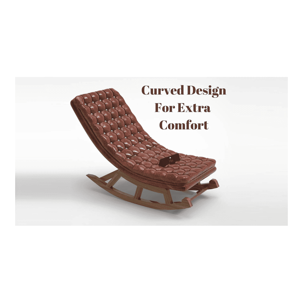 Darneil Solid Wood Rocking Chair in Brown Leathere Colour