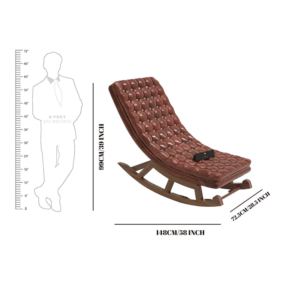 Darneil Solid Wood Rocking Chair in Brown Leathere Colour