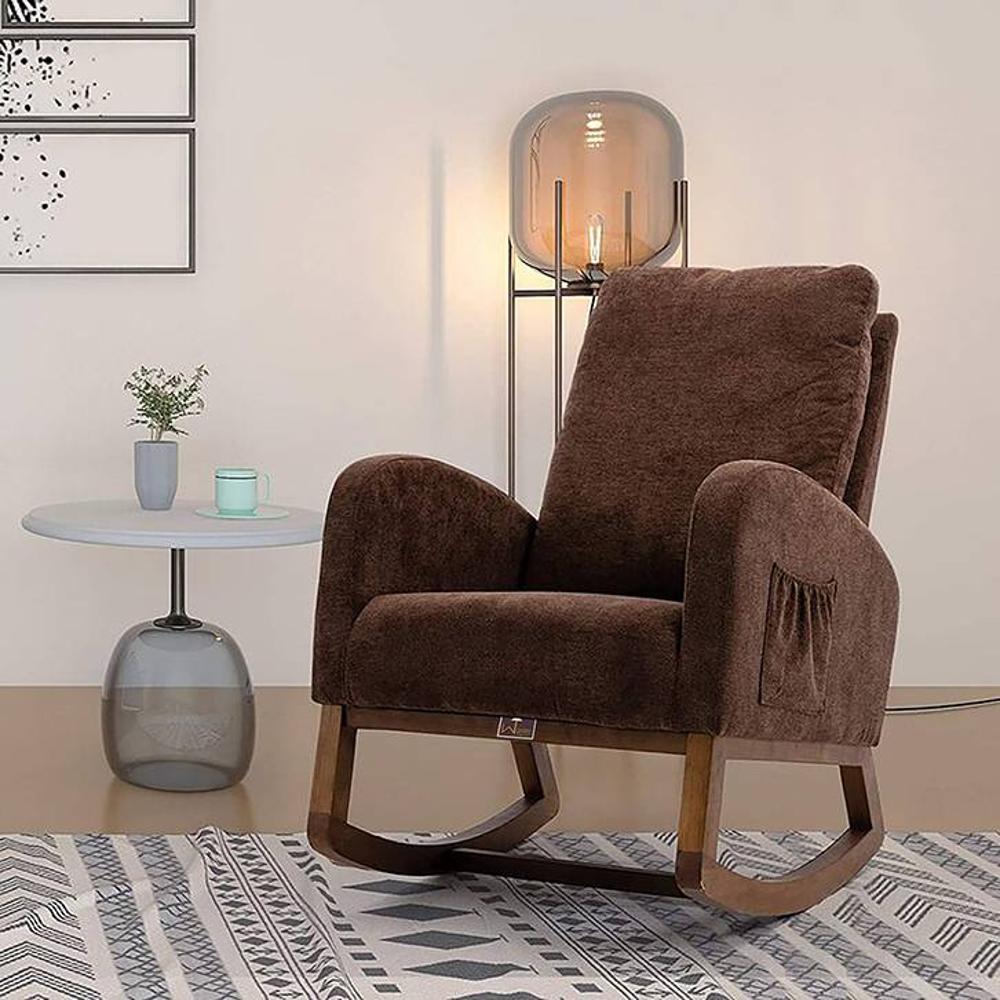 Shanese Solid Wood Rocking Chair in Brown Colour